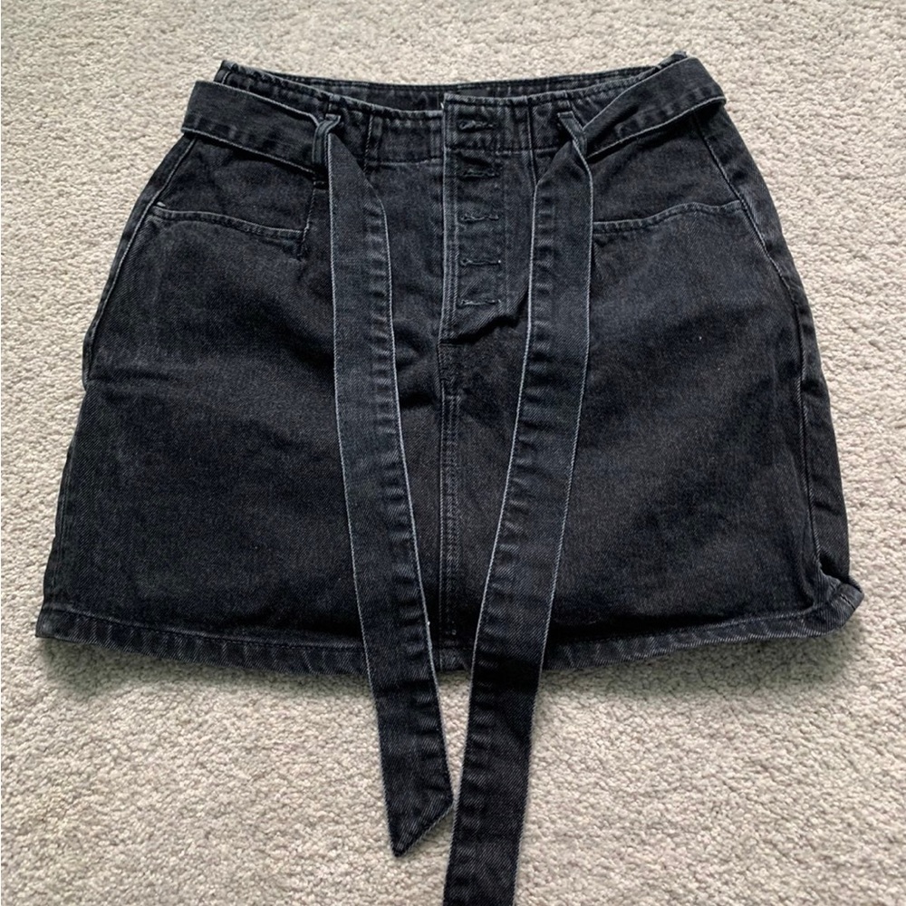 Black Denim Skirt with Belt
